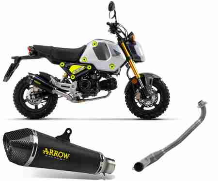 52511XKN + 52006MI Exhaust Arrow X-KONE Nihrom Dark Carbon End Cap+Collector Racing for HONDA MSX 125 GROM 2021 > 2022
