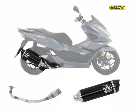 53540AKN + 53089KZ Scarico Completo Kat Arrow Urban Carbon End Cap Alluminio Nero Honda Pcx 125 2021 > 2023