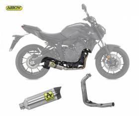 Komplett Auspuff Kat Arrow Thunder Carbon End Cap Titanium Yamaha Mt-07 2021 > 2024