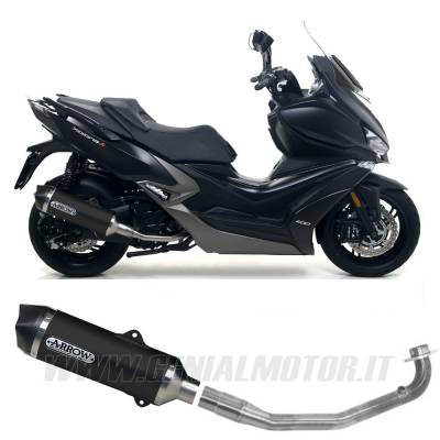73018KZ + 73517AKN Arrow Header+Exhaust Approved Aluminum Black for KYMCO XCITING 400i S 2019 > 2020