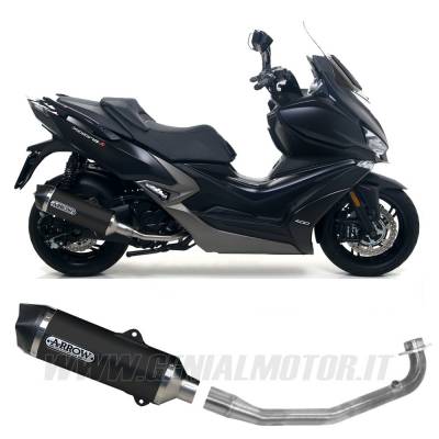 73018MI + 73517AKN Arrow Header+Exhaust Approved Aluminum Black for KYMCO XCITING 400i S 2019 > 2020