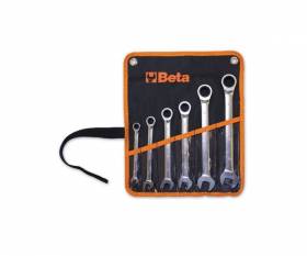 Set of 9 straight ratchet BETA combination wrenches in canvas bag