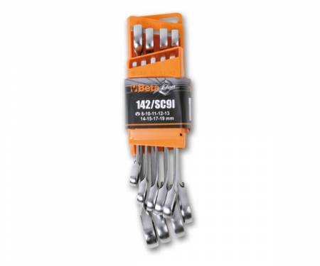 142/SC9I-E Set of 9 BETA combination wrenches with reversible ratchet with compact support