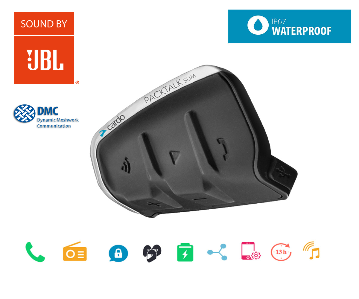 CARDO PackTalk Slim SINGLE JBL Headset with Sound by JBL Motorcycle Bluetooth Communications System CARDO PTS00001 