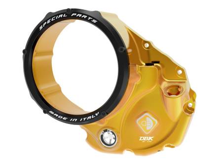 Tapa Embrague Baño Aceite Transparente ORO-NEGRO 3D-Evo Ducabike DBK CCDV05BD para Ducati HYPERMOTARD 950 2019 > 2024