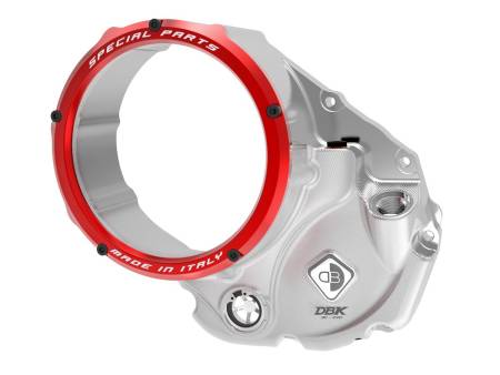 Transparent Oil Bath Clutch Cover SILVER-RED 3D-Evo Ducabike DBK CCDV05EA for Ducati SUPERSPORT 950 / S 2021 > 2022