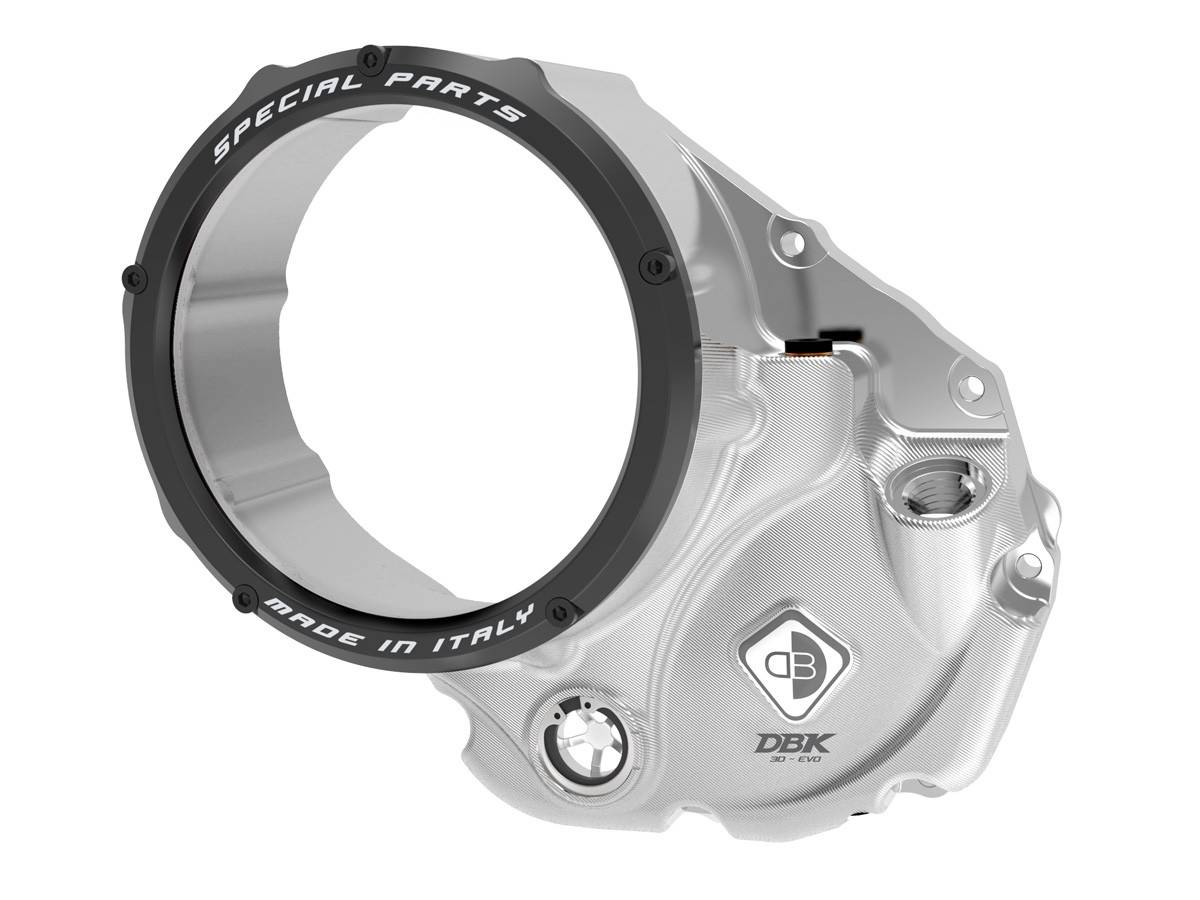 Transparenter Ölbad-Kupplungsdeckel SILBER-SCHWARZ 3D-Evo Ducabike DBK CCDV05ED für Ducati HYPERMOTARD 821 2015