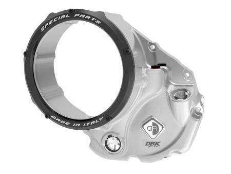 Transparenter Ölbad-Kupplungsdeckel SILBER-SCHWARZ 3D-Evo Ducabike DBK CCDV05ED für Ducati HYPERMOTARD 950 2019 > 2024