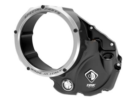 Tapa Embrague en Baño de Aceite Transparente Negro-PLATA 3D-Evo Ducabike DBK CCDV10DE para Ducati DESERTX 950 2022 > 2024