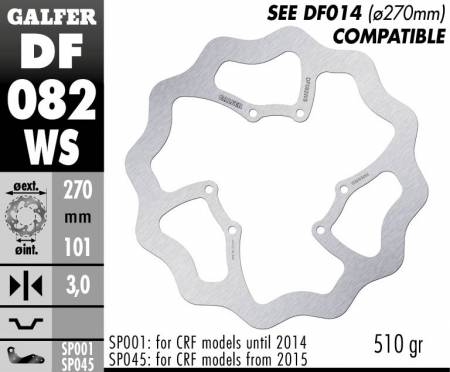 DF082WS Galfer Front Brake Disc WAVE FIXED OVERSIZE 270x3mm HONDA CRF 250 R 2019
