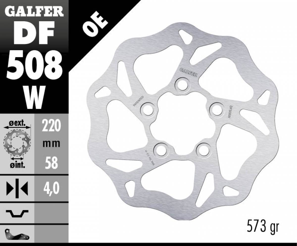 DF508W Galfer Front Brake Disc WAVE FIXED 220x4mm KYMCO MOVIE 125 S i 2009