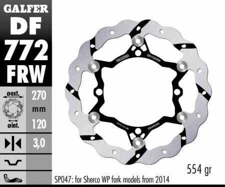 DF772FRW Galfer Front Brake Disc WAVE FLOATING GROOVED 270x3mm SHERCO 300 SE FORK SACHS 2014 > 2018