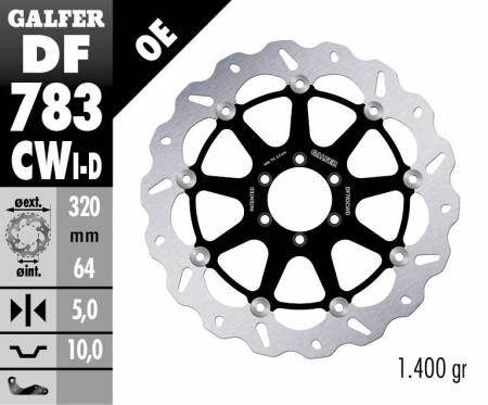 DF783CWD Galfer Front Right Brake Disc WAVE FLOATING COMPLETE 320x5m KTM RC 8 1190 2008 > 2009