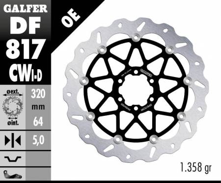 DF817CWI Galfer Front Left Brake Disc WAVE FLOATING COMPLETE 320x5mm MOTO GUZZI MGX-21 2016 > 2020