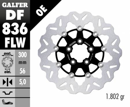 DF836FLW Galfer Disco Freno Posteriore WAVE FLOATING (C. STEEL) 300x5mm HARLEY DAVIDSON FXDF FAT BOB (cast wheel) 1690 2012 > 2023