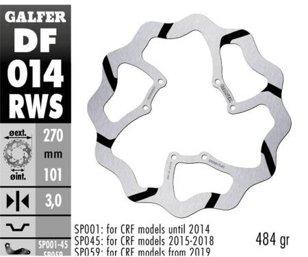 DF014RWS Galfer Front Brake Disc WAVE FIXED OVERSIZE GROOVED 270x3mm HONDA CRF 450 F/R 2001 > 2003