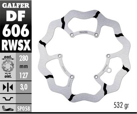 DF606RWSX Galfer Front Brake Disc WAVE FIXED GROOVED OVERSIZE 280x3mm KTM 300 EXC - E 2008