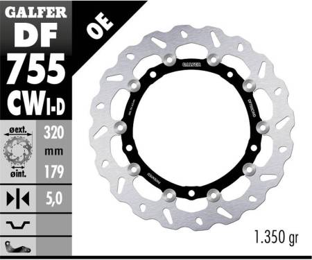 DF755CWD Galfer Front Brake Disc WAVE FLOATING COMPLETE RIGHT (C. ALU.) 320x5 BMW S 1000 RR OE WHEELS 2009 > 2018