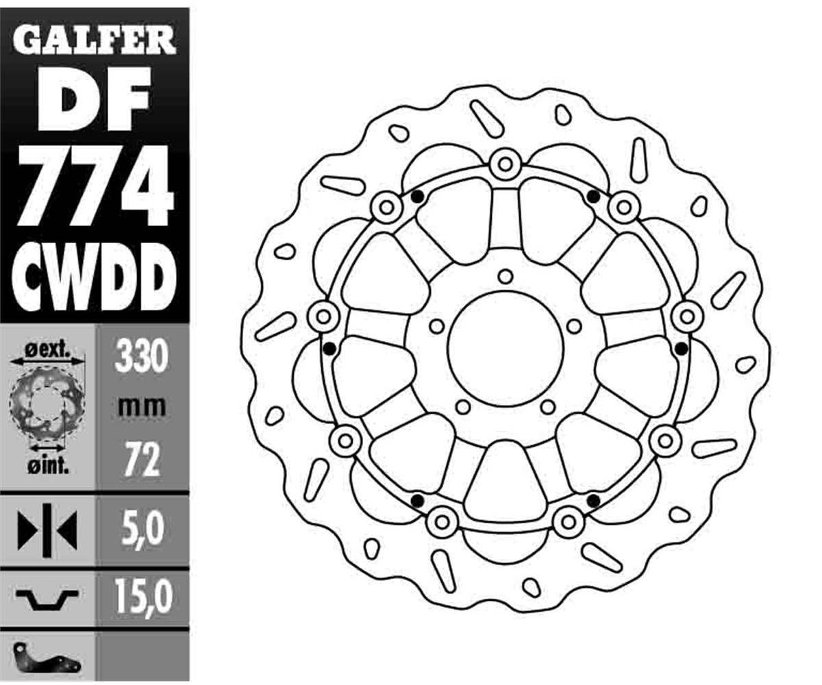 DF774CWDD Galfer Front Brake Disc WAVE FLOATING COMPLETE RIGHT DETECTOR 330x5mm DUCATI STREETFIGHTER V4 2024