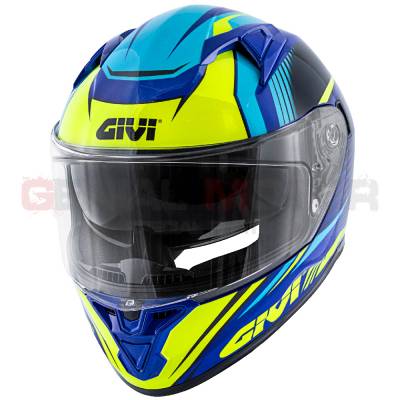 Casque Homme 50.6 Stoccarda Moto Givi Helmet Uomo Visage Complet Bleu - Jaune H506FGDBL