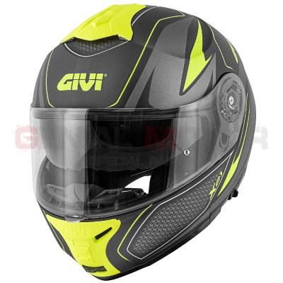 Givi Helmet Man X21 Challenger Flip-up Black - Titanium - Yellow HX21FSHBT