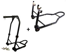 Universal Front + Rear Stands - Motorcycle Fork Supports with pawls - 5 Pin Steering Stem