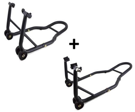 ASE-B + PGE-B Front + Rear Paddock Stands with Supports under the fork and in Vulcanized rubber - Adjustable