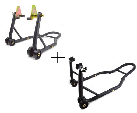 ASE + PGE-B Front + Rear Paddock Stands Vulcanized Rubber Supports - Adjustable Motorcycle Lift YAMAHA FZ6 / FAZER 2004 > 2007