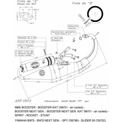 4053B Komplett Auspuff HM Tt Schwarz Alu Mbk Booster Kat/Next Gen 1999 > 2001