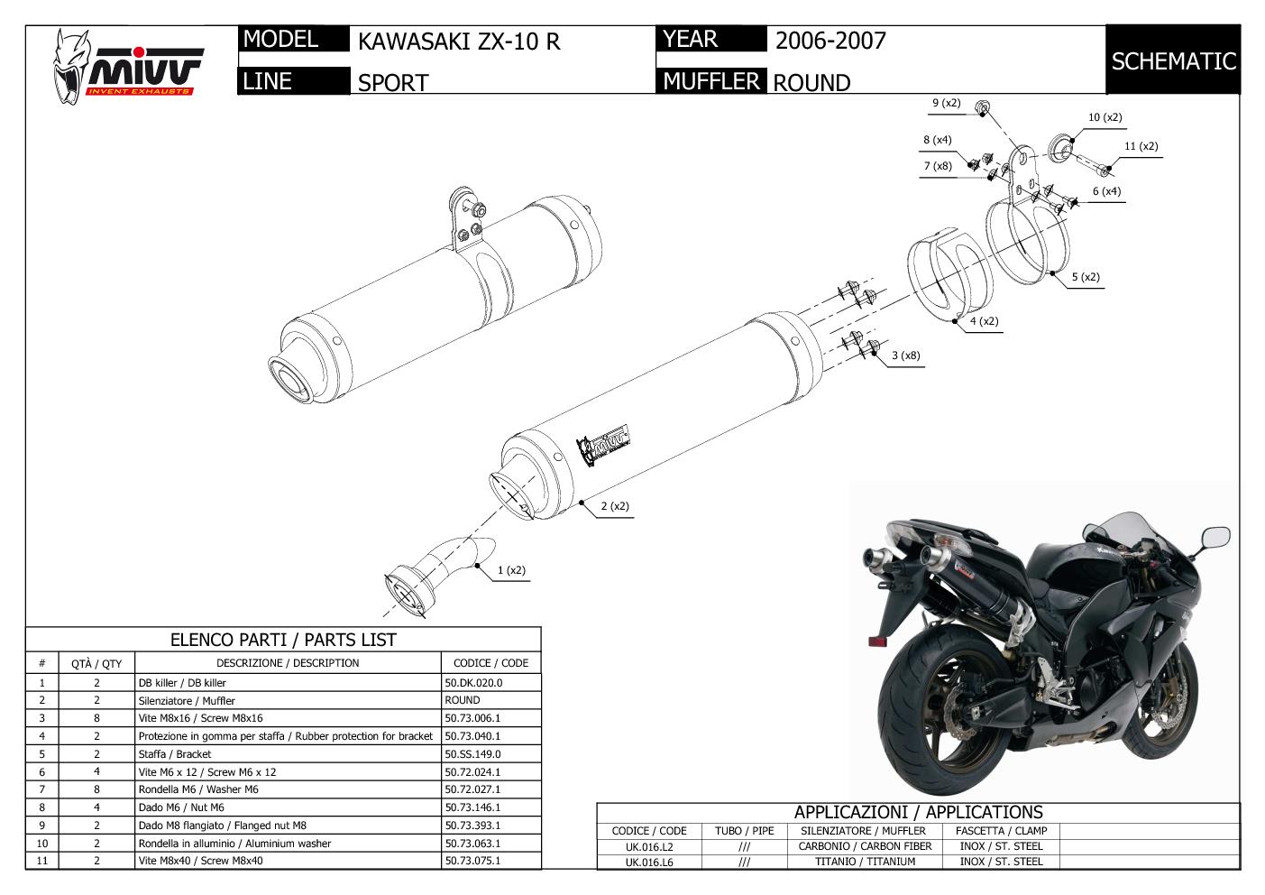 2 Escape Silenciador Kat Mivv Gp X1 Carbono Bajo C Kawasaki Zx-10