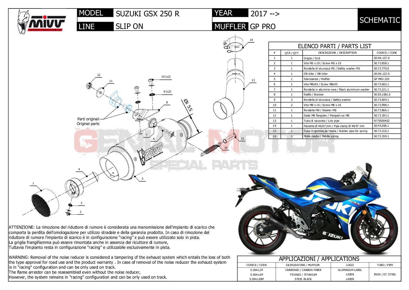 Mivv Exhaust Muffler Gp Pro Titanium Kat For Suzuki Gsx 250 R 17 19 Ebay