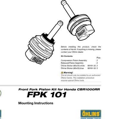 FPK101 Honda Cbr1000rr 2008-2011 Ohlins Accessoires Fpk 101