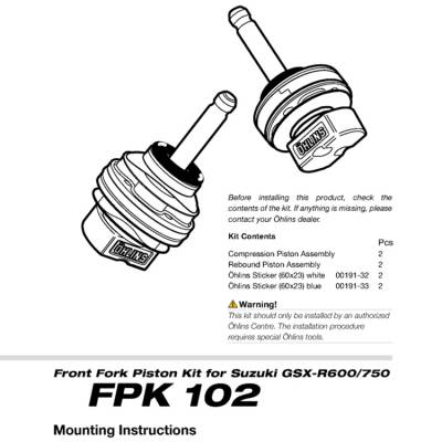FPK102 Suzuki Gsx R 600 2008 2010 Ohlins Accessories Fpk 102