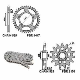 EK1123G Chain and Sprockets Kit 17 / 42 / 525 PBR APRILIA CAPONORD 2013 > 2016