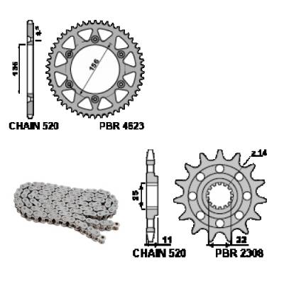 EK1133G Chain and Sprockets Kit 15 / 46 / 520 PBR SWM RS500R 2015 > 2021
