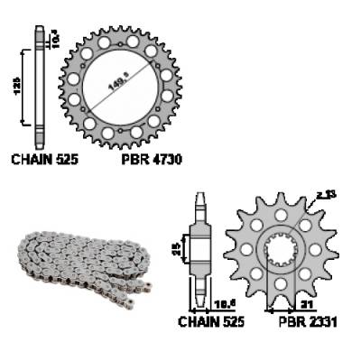 EK1144G Chain and Sprockets Kit 14 / 44 / 525 PBR BENELLI LEONCINO 502X 2018 > 2021