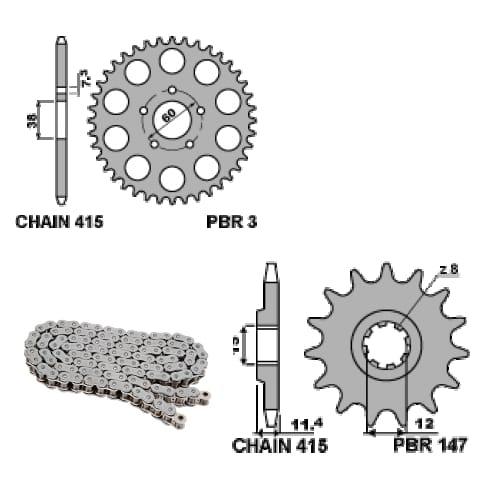 Corona PBR Z39 denti passo 415 in Ferro Malaguti Fifty Evolution