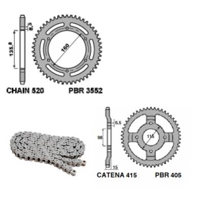 EK128G Chain and Sprockets Kit 17 / 43 / 520 PBR APRILIA WIND 1988 > 1990