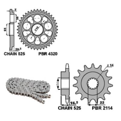 EK1301G Chain and Sprockets Kit 15 / 43 / 525 PBR DUCATI MONSTER S4R TS 2008