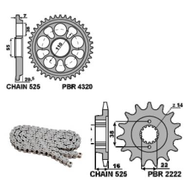 EK1324G Chain and Sprockets Kit 15 / 42 / 525 PBR DUCATI HYPERMOTARD 2010 > 2012