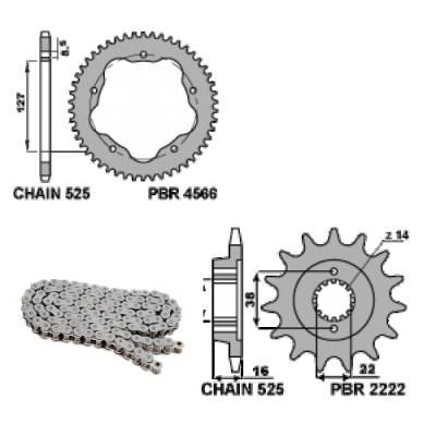 EK1333G Chain and Sprockets Kit 15 / 39 / 525 PBR DUCATI MONSTER 2010 > 2014