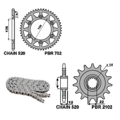 EK1401 Chain and Sprockets Kit 13 / 52 / 520 PBR GAS-GAS EC 2000 > 2006