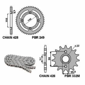 EK1504 Chain and Sprockets Kit 15 / 49 / 428 PBR HONDA CR 1996 > 2002