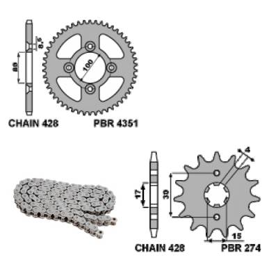 EK1509 Chain and Sprockets Kit 14 / 50 / 428 PBR HONDA CRF F 2004 > 2013