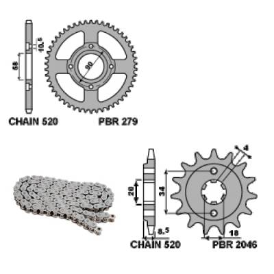 EK1524 Chain and Sprockets Kit 14 / 31 / 520 PBR HONDA CMX-C REBEL 1987 > 2015