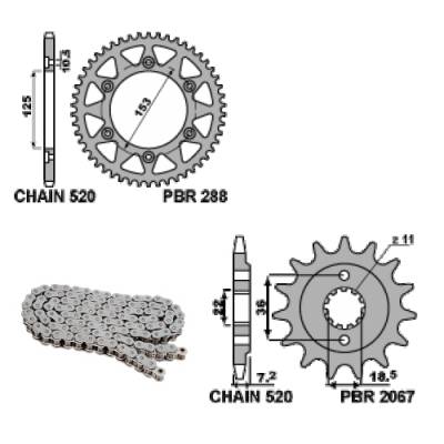 EK1529 Chain and Sprockets Kit 13 / 48 / 520 PBR HONDA XR-R 1995 > 1996