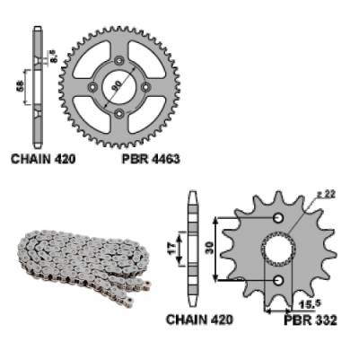 EK1587 Chain and Sprockets Kit 14 / 37 / 420 PBR HONDA XR 2000 > 2007