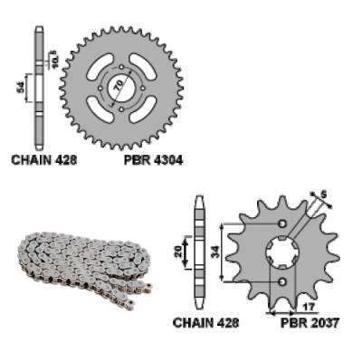 EK1588 Chain and Sprockets Kit 15 / 42 / 428 PBR HONDA CBR R 2004 > 2010