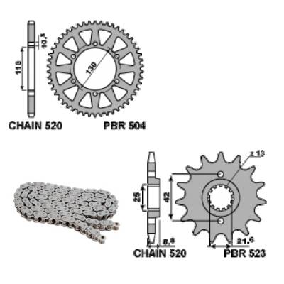 EK1668G Chain and Sprockets Kit 14 / 43 / 520 PBR KAWASAKI NINJA 250R 2009 > 2012