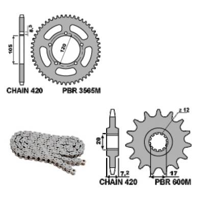 EK173 Chain and Sprockets Kit 11 / 51 / 420 PBR APRILIA MX 2004 > 2006